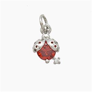 Copper Ladybug Pendant Pave Crystal Glass Platinum Plated, approx 7-10mm