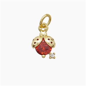 Copper Ladybug Pendant Pave Crystal Glass Gold Plated, approx 7-10mm