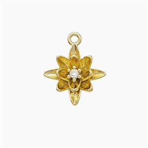 Copper FLower Pendant Pave Zirconia Gold Plated, approx 10mm