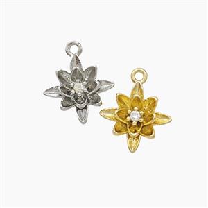 Copper FLower Pendant Pave Zirconia Mixed, approx 10mm