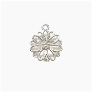 Copper Daisy Pendant Pave Zirconia Flower Platinum Plated, approx 10mm