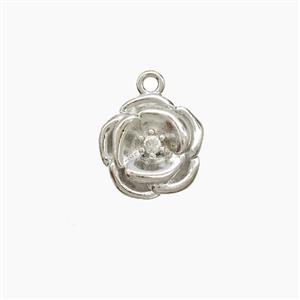 Copper Flower Pendant Pave Zirconia Platinum Plated, approx 10mm