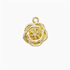 Copper Flower Pendant Pave Zirconia Gold Plated, approx 10mm