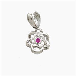 Copper Flower Pendant Pave Zirconia Platinum Plated, approx 10mm