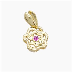 Copper Flower Pendant Pave Zirconia Gold Plated, approx 10mm