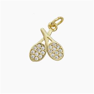 Copper Tennis Racket Pendant Pave Zirconia Sports Gold Plated, approx 11mm