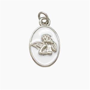 Copper Angel Pendant White Enamel Platinum Plated, approx 9-13mm