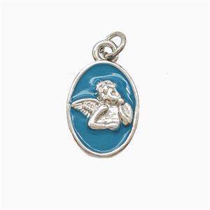 Copper Angel Pendant Blue Enamel Platinum Plated, approx 9-13mm