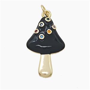 Copper Mushroom Pendant Pave Zirconia Black Enamel Gold Plated, approx 15-24mm