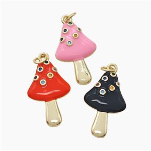 Copper Mushroom Pendant Pave Zirconia Enamel Gold Plated Mixed, approx 15-24mm