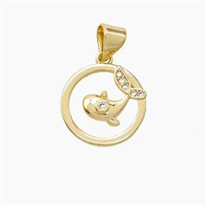 Copper Dolphin Pendant Pave Zirconia Gold Plated, approx 14mm