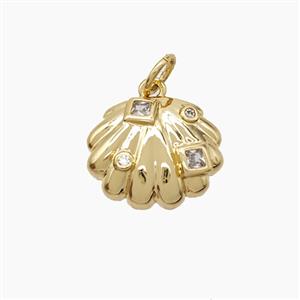 Copper Scallop Shell Pendant Pave Zirconia Gold Plated, approx 12-14mm