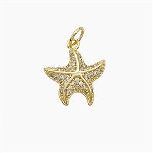 Copper Starfish Pendant Pave Zirconia Gold Plated, approx 13mm