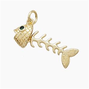 Copper Fish Bone Pendant Pave Zirconia Gold Plated, approx 9-23mm