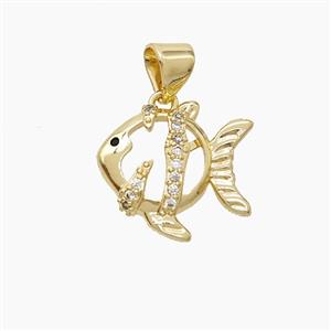 Copper Fish Pendant Pave Zirconia Gold Plated, approx 15mm