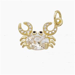 Copper Crab Pendant Pave Zirconia Crystal Glass Gold Plated, approx 10-16mm