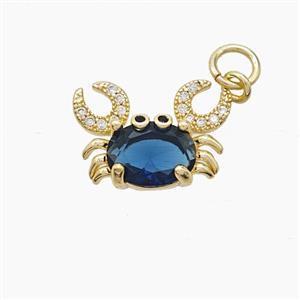 Copper Crab Pendant Pave Zirconia Blue Crystal Glass Gold Plated, approx 10-16mm