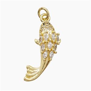 Copper Fish Pendant Pave Zirconia Gold Plated, approx 10-22mm