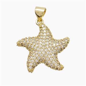 Copper Starfish Pendant Pave Zirconia Gold Plated, approx 20mm