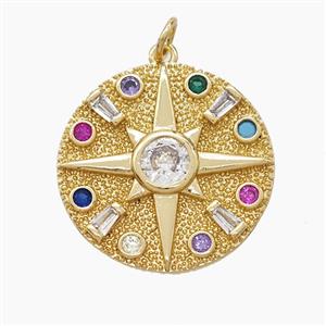 Copper Compass Pendant Pave Zirconia Gold Plated, approx 22mm