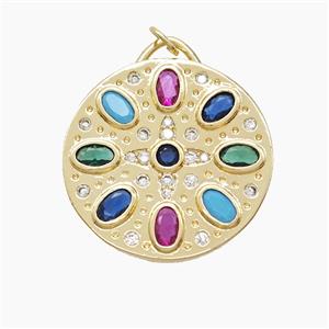 Copper Compass Pendant Pave Zirconia Gold Plated, approx 26mm