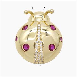 Copper Ladybug Pendant Pave Zirconia Gold Plated, approx 27-30mm