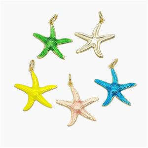 Copper Starfish Pendant Painted Gold Plated Mixed, approx 20mm