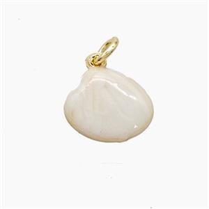 Copper Scallop Shell Pendant White Painted Gold Plated, approx 12-14mm