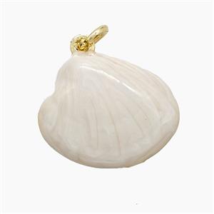Copper Scallop Shell Pendant White Painted Gold Plated, approx 16-19mm