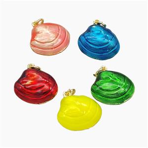 Copper Scallop Shell Pendant Painted Gold Plated Mixed Color, approx 16-19mm