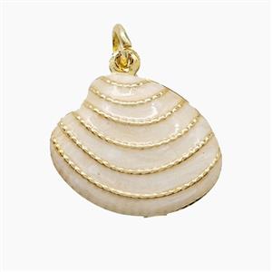 Copper Scallop Shell Pendant White Painted Gold Plated, approx 16-19mm