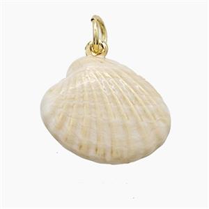 Copper Scallop Shell Pendant White Painted Gold Plated, approx 16-19mm