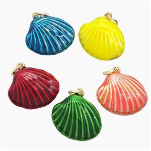 Copper Scallop Shell Pendant Painted Gold Plated Mixed, approx 16-19mm