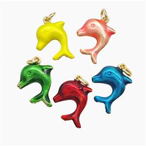 Copper Dolphin Pendant Painted Gold Plated Mixed, approx 14-16mm