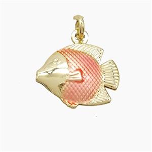 Copper Fish Pendant Pink Painted Gold Plated, approx 15-17mm