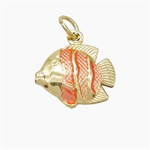 Copper Fish Pendant Pink Painted Gold Plated, approx 14-17mm