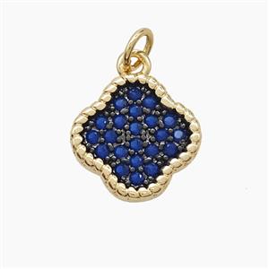 Copper Clover Pendant Micropave Blue Zirconia Gold Plated, approx 14mm