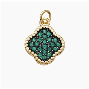Copper Clover Pendant Micropave Green Zirconia Gold Plated, approx 14mm