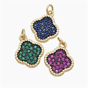 Copper Clover Pendant Micropave Zirconia Gold Plated Mixed, approx 14mm