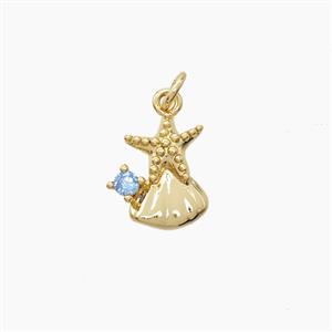 Copper Starfish Scallop Shell Pendant Pave Zirconia Gold Plated, approx 8-11mm