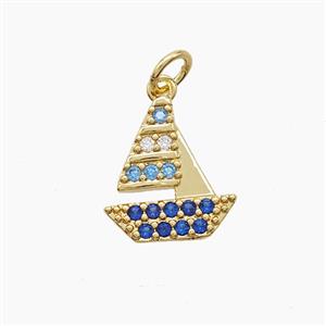 Copper Sailboat Pendant Pave Zirconia Gold Plated, approx 12-14mm