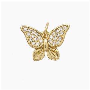 Copper Butterfly Pendant Pave Zirconia Gold Plated, approx 12-16mm