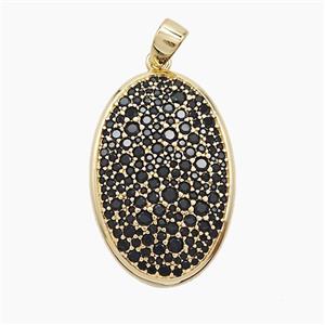 Copper Oval Pendant Pave Black Zirconia Gold Plated, approx 20-30mm