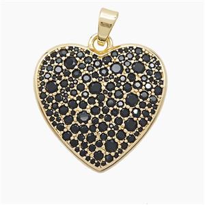 Copper Heart Pendant Pave Black Zirconia Gold Plated, approx 27mm