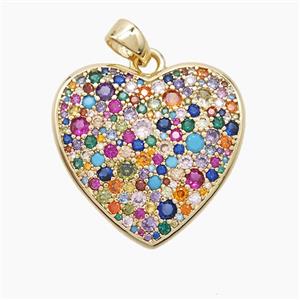Copper Heart Pendant Pave Multicolor Zirconia Gold Plated, approx 27mm