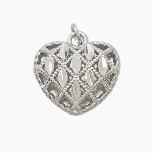 Copper Heart Pendant Hollow Platinum Plated, approx 16mm