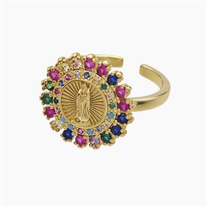 Copper Jesus Rings Pave Zirconia Gold Plated, approx 16.5mm, 18mm dia