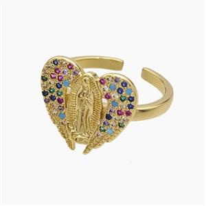 Copper Jesus Rings Pave Zirconia Gold Plated, approx 15-16mm, 18mm dia