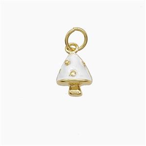 Copper Mushroom Pendant White Enamel Gold Plated, approx 7-9mm