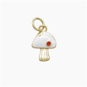 Copper Mushroom Pendant White Enamel Gold Plated, approx 8-10mm